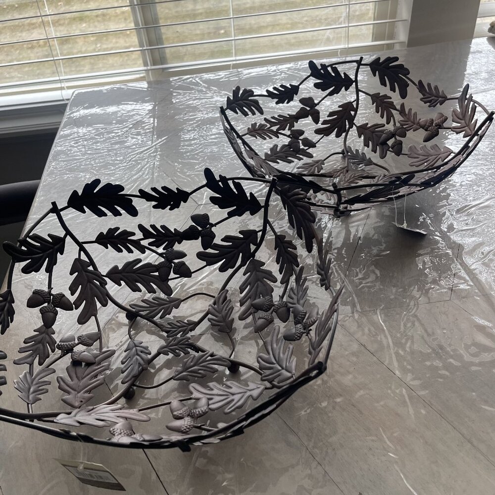 NEW Two Metal Leaf/Acorn Baskets / Bowls